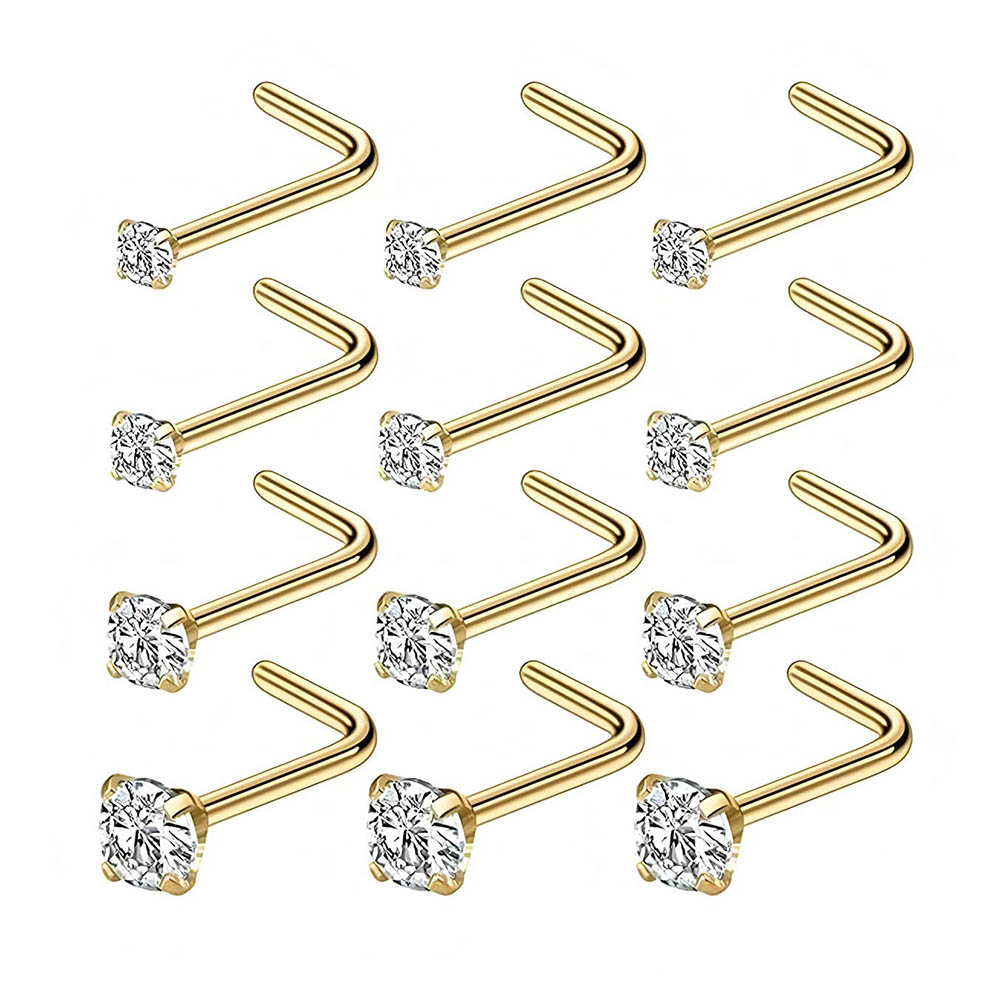 Body Jewelry Kit - 12-Piece Full Set 316L Hypoallergenic L-Shape