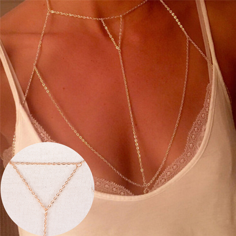 Gold Silver Fashion Link Chain - Body Jewelry Bra ulasan dan harga