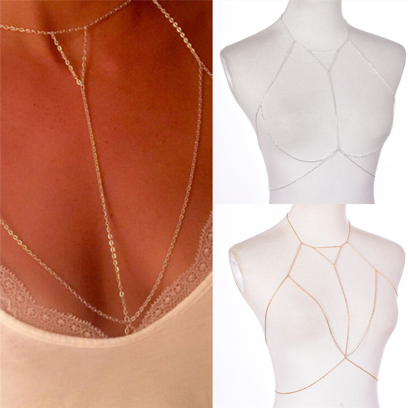 Gold Silver Fashion Link Chain - Body Jewelry Bra ulasan dan harga